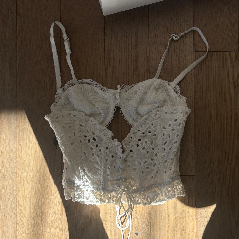 For Love And Lemons Cream Lace Crop Top